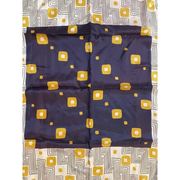 VTG. Sally Gee Scarf MCM Italian Hand Rolled Purple Yellow Geometric Retro - Picture 4 of 6